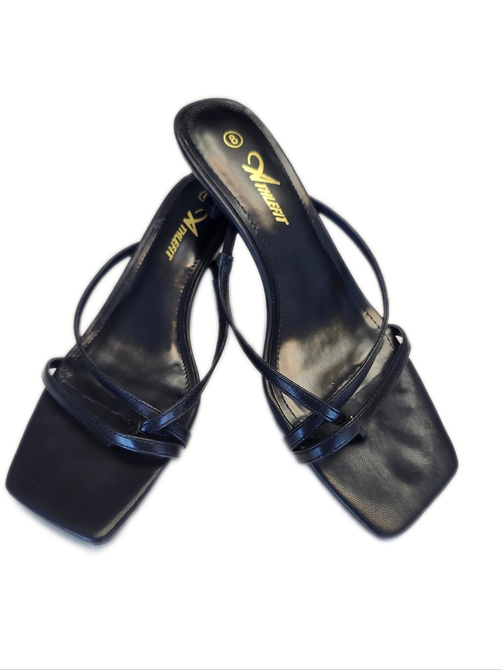 Athlefit 2.5" Kitten Heel Black Strappy Sandals, 8